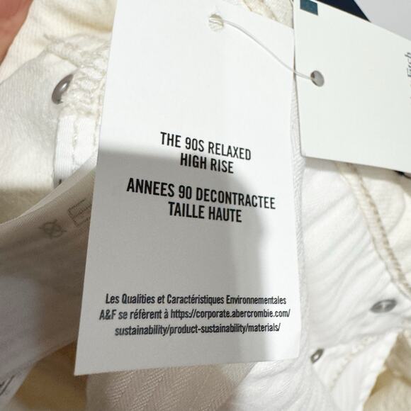 Abercrombie Fitch Curve Love High Rise 90s Relaxed Jean Ecru Studded Women 33 - Picture 7 of 7